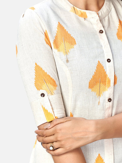 Women's Beige Printed A-Line Cotton Kurta By Vbuyz- (