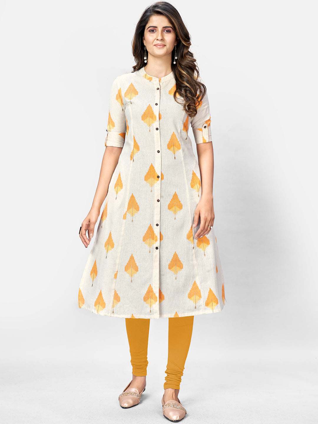 Women's Beige Printed A-Line Cotton Kurta By Vbuyz- (