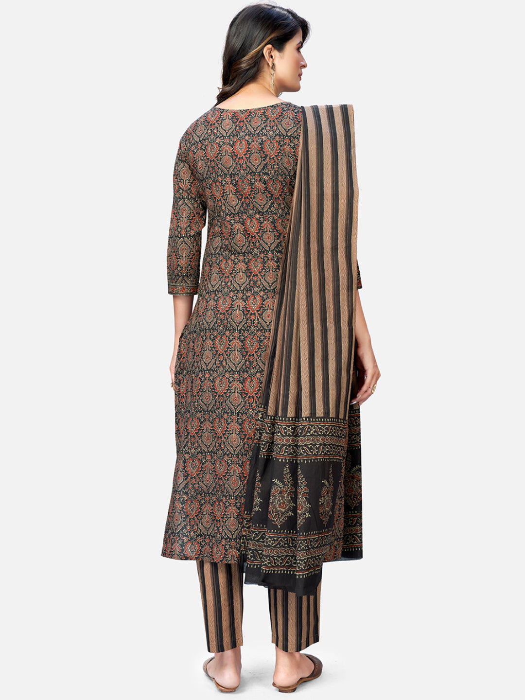 Women's Brown Printed Kurta & Pant With Dupatta By Vbuyz- (3