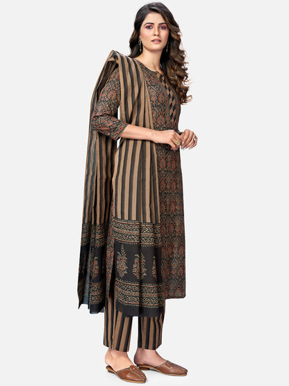 Women's Brown Printed Kurta & Pant With Dupatta By Vbuyz- (3