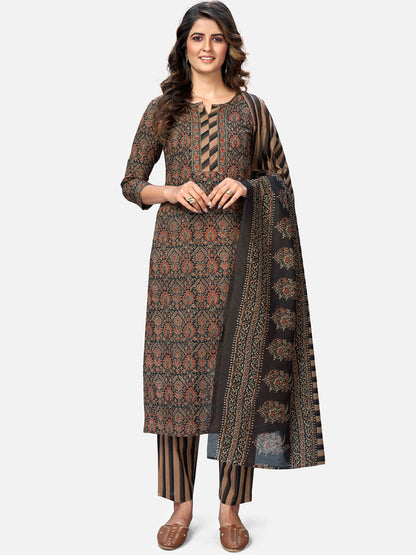 Women's Brown Printed Kurta & Pant With Dupatta By Vbuyz- (3