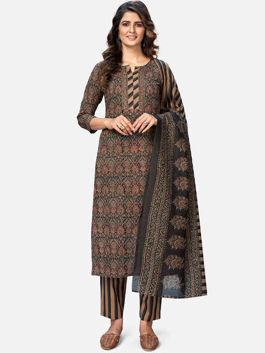 Women's Brown Printed Kurta & Pant With Dupatta By Vbuyz- (3