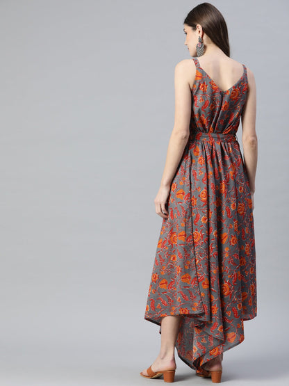 Women's Grey Cotton Printed Jumpsuit