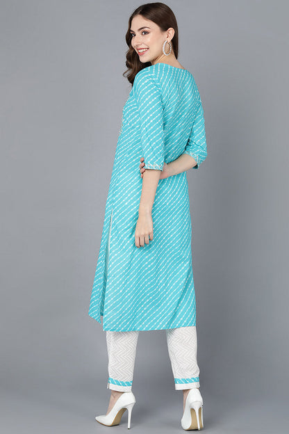 Women's Cotton Leheriya Kurta With Pants