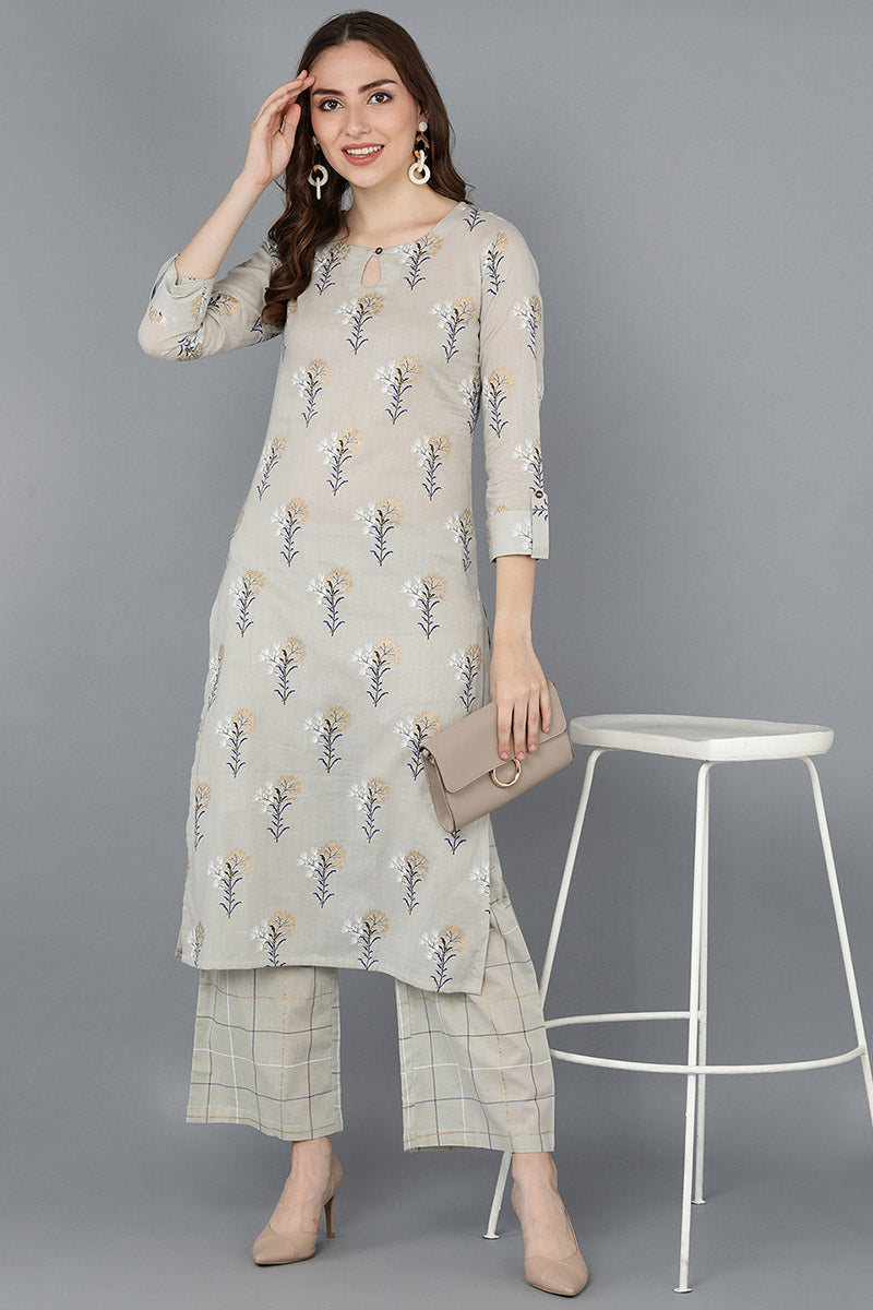 Women's Cotton Printed Kurta With Palazzos