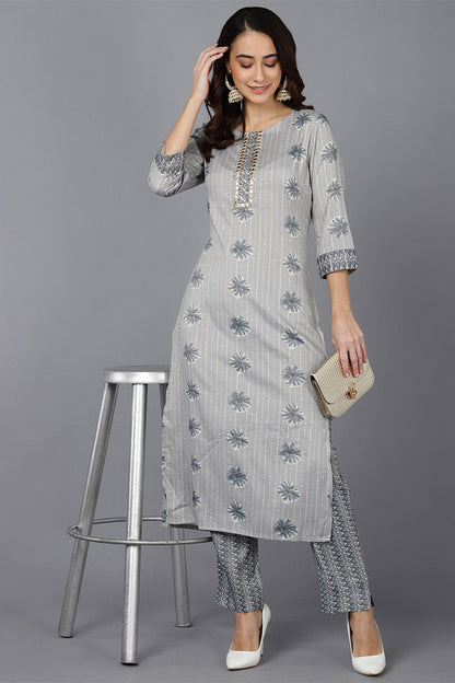 Women's Cotton Blend Printed Kurta With Pants