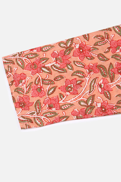 Women's Peach Cotton Blend Straight Kurta With Pant