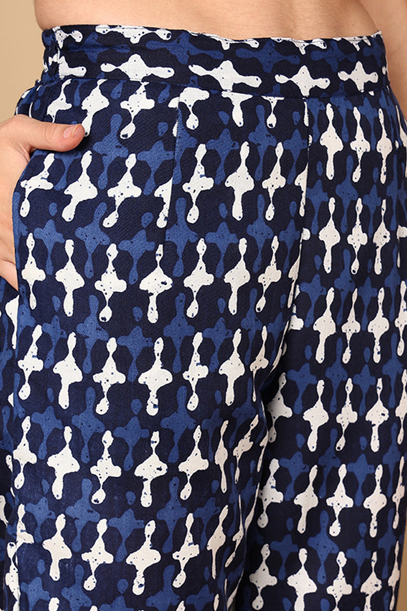Women's Cotton Off White Printed Straight Kurta With Pant