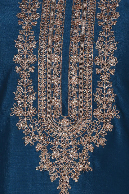 Women's Silk Blend Firozi Embroidered Kurta With Pant