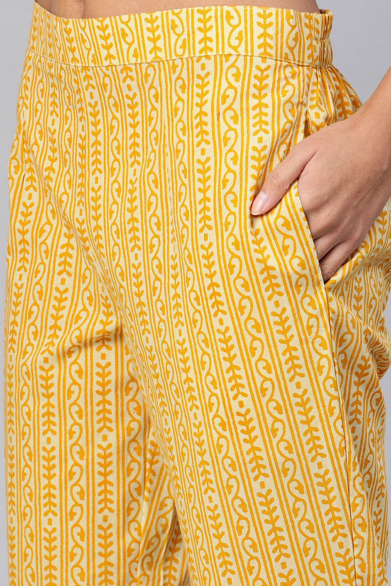 Women's Cotton Printed Kurta Pants And Dupatta Set