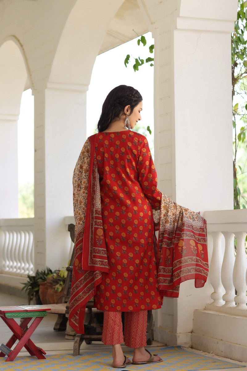 Women's Cotton Printed Kurta Pant Dupatta Set