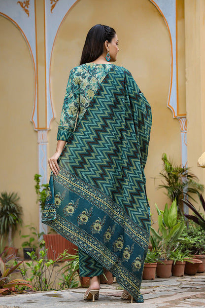 Women's Cotton Blend Printed Kurta Pant Dupatta Set