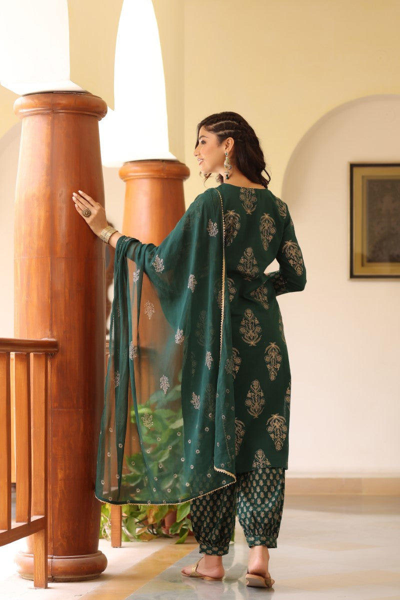 Women's Embroidered Kurta Pant Dupatta Set