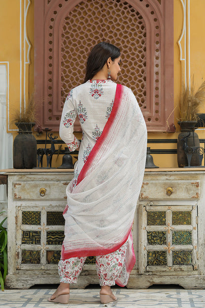 Women's Cotton Printed Kurta Pant Dupatta Set