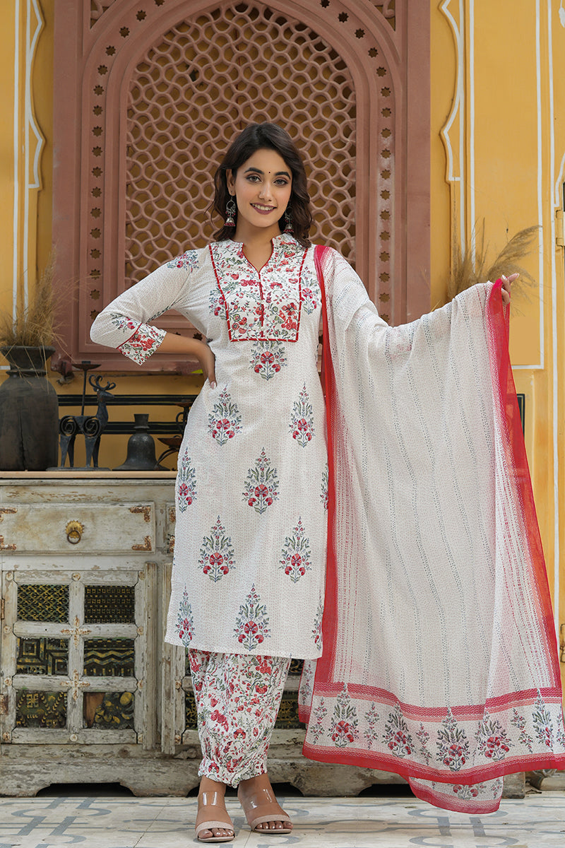 Women's Cotton Printed Kurta Pant Dupatta Set