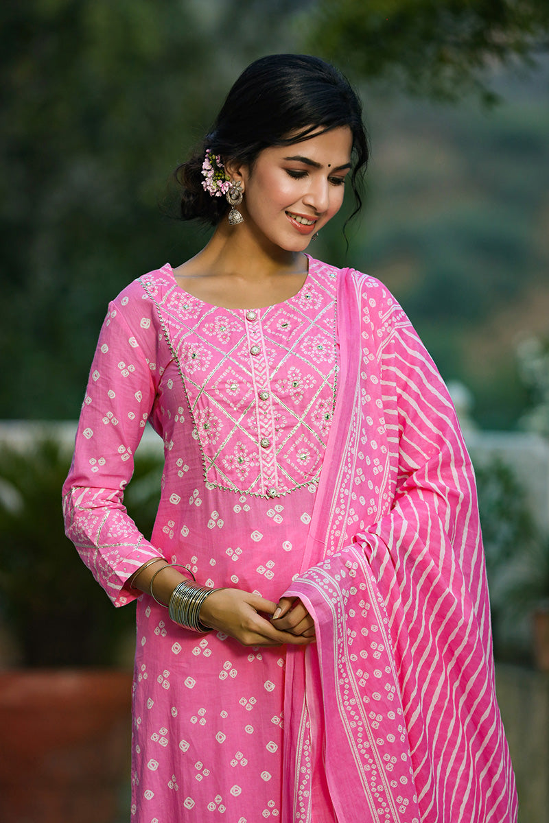 Women's Cotton Printed Kurta Pant Dupatta Set