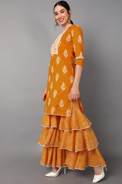Women's Cotton Printed Kurta Sharara Dupatta Set