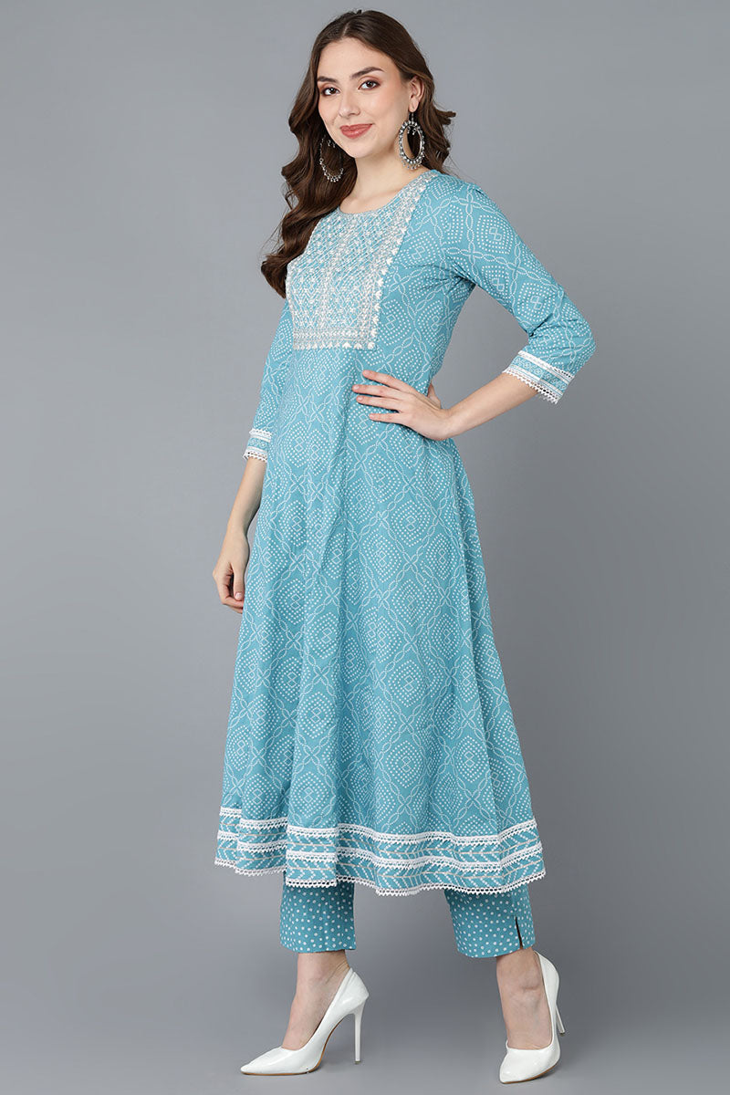 Women's Cotton Blend Embroidered Bandhani Printed Kurta Pant With Dupatta