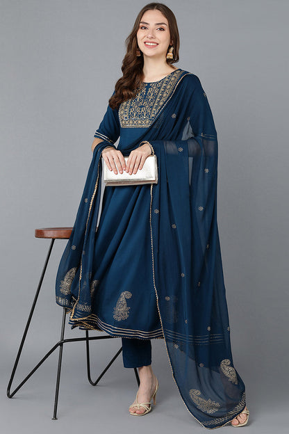 Women's Cotton Embroidered Kurta Pants With Dupatta