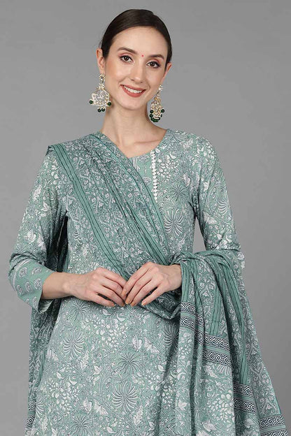 Women's Cotton Floral Printed Kurta Pant With Dupatta