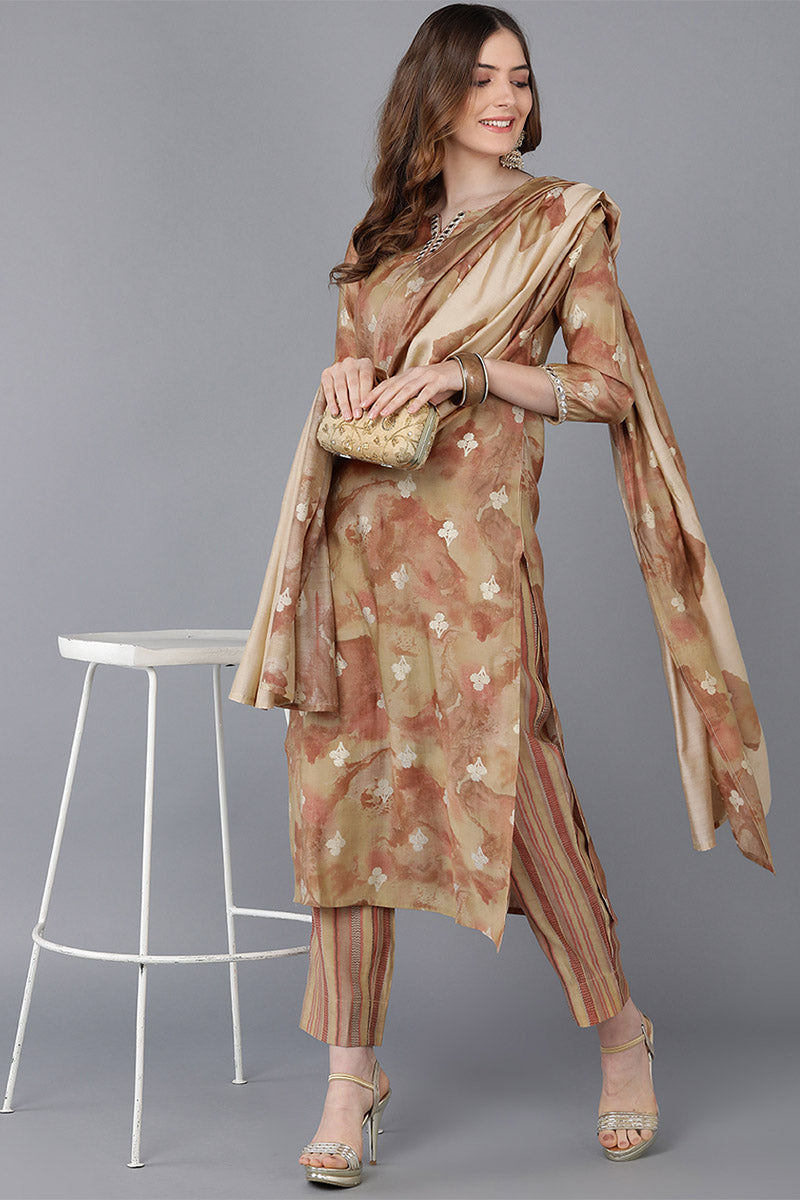 Women's Poly Silk Printed Kurta Pants With Dupatta