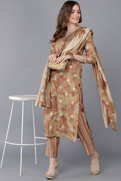 Women's Poly Silk Printed Kurta Pants With Dupatta