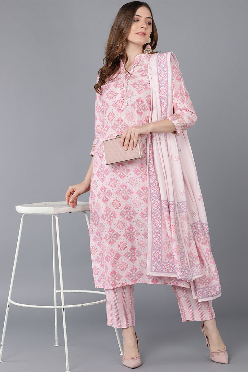 Women's Poly Silk Printed Kurta Pants With Dupatta