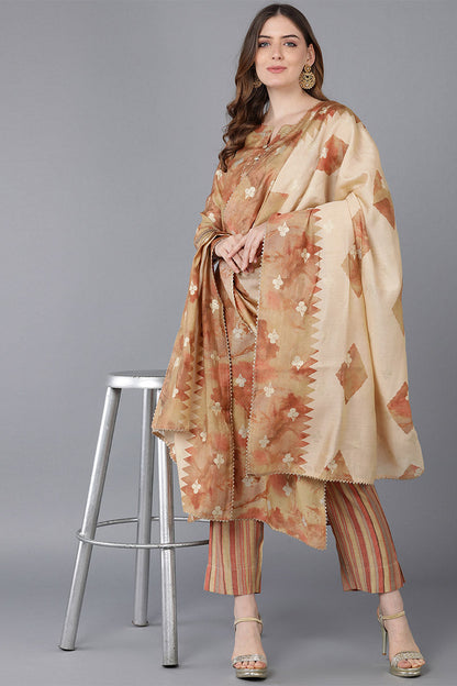 Women's Poly Silk Printed Kurta Pants With Dupatta