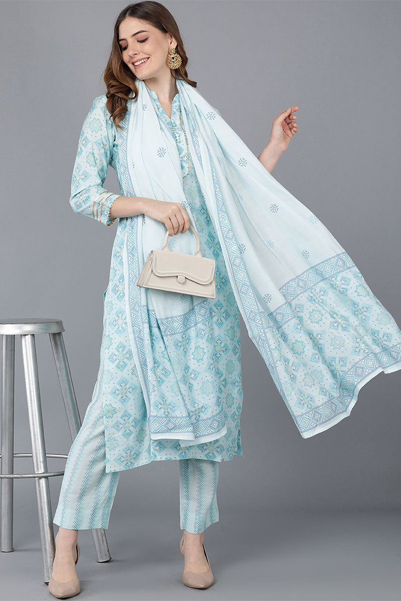 Women's Poly Silk Printed Kurta Pants With Dupatta