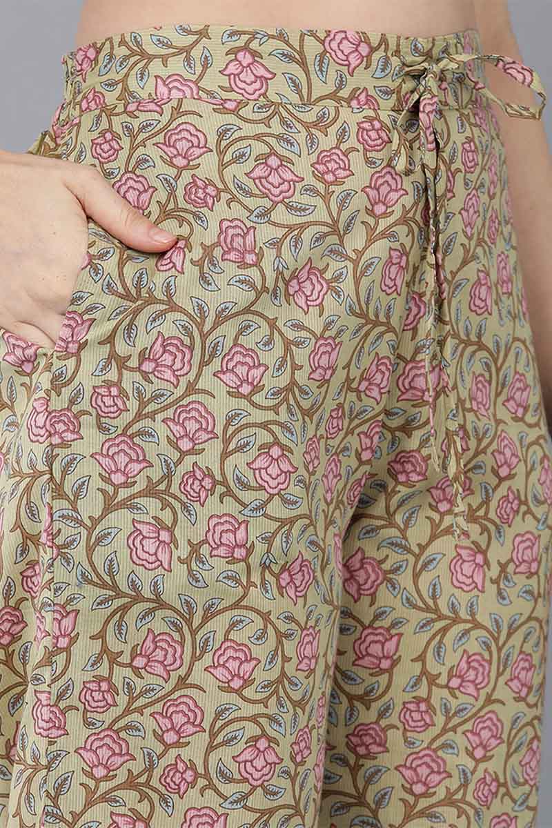 Women's Cotton Floral Printed Kurta Palazzo With Dupatta