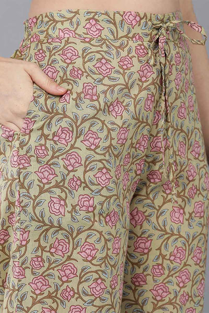 Women's Cotton Floral Printed Kurta Palazzo With Dupatta
