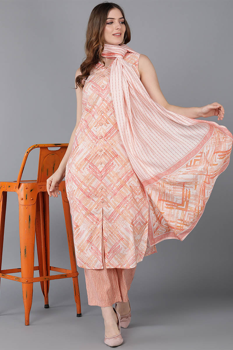 Women's Poly Silk Printed Kurta Palazzos With Dupatta