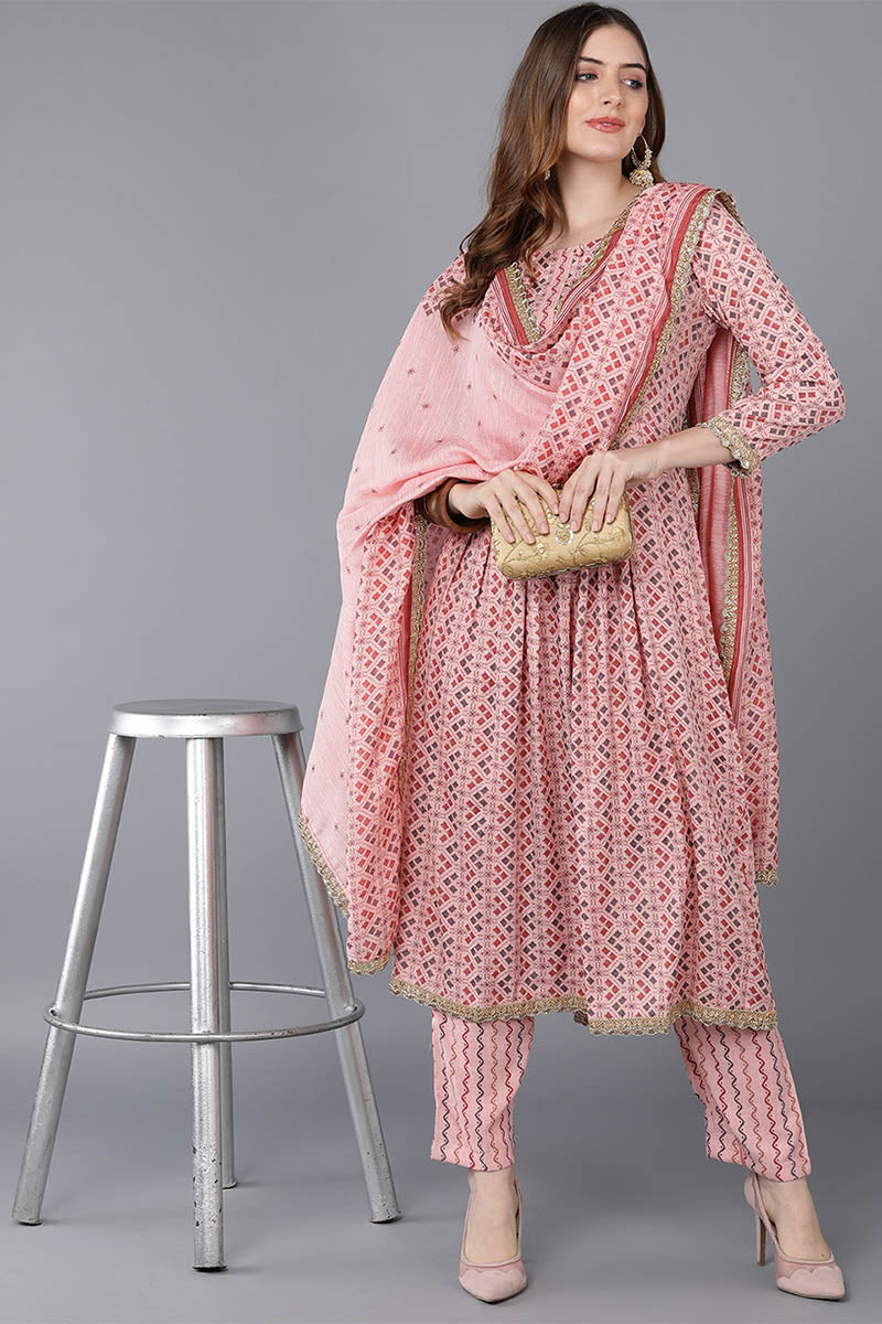 Women's Cotton Blend Printed Kurta Pants With Dupatta