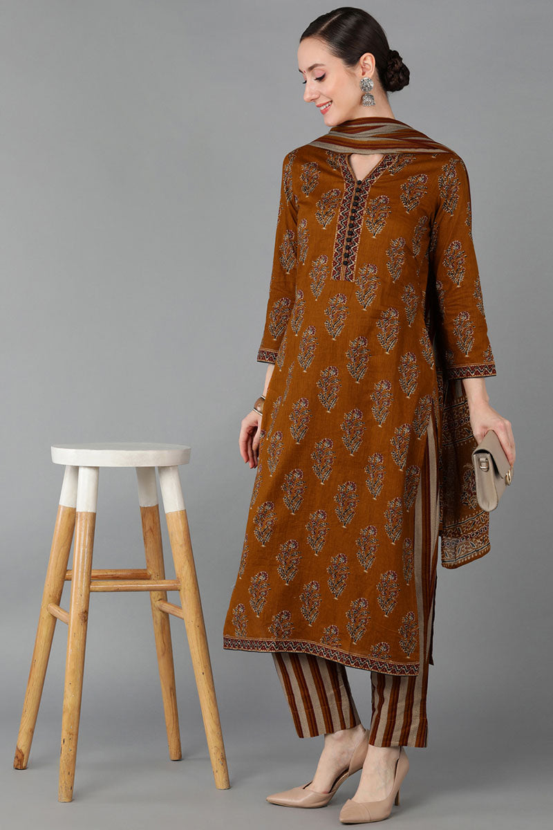 Women's Cotton Printed Kurta Pants With Dupatta