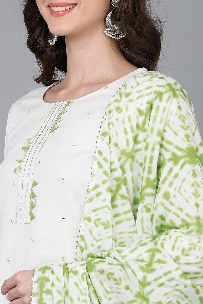 Women's Cotton Solid Kurta Pants With Dupatta
