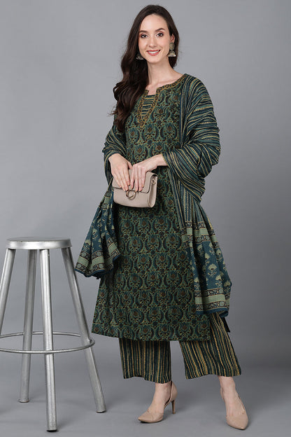 Women's Cotton Abstract Printed Kurta Palazzos With Dupatta