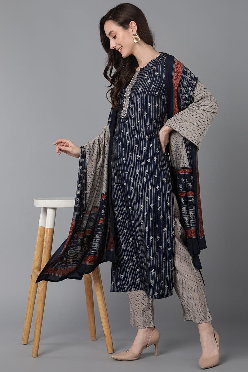 Women's Poly Silk Printed Kurta Pants With Dupatta