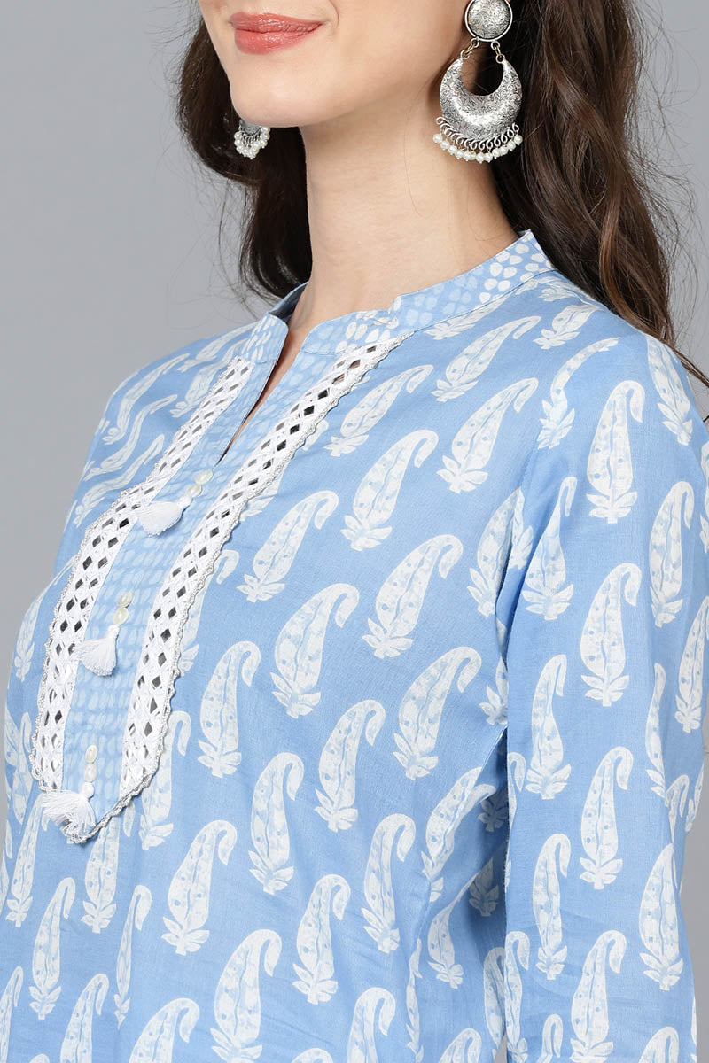 Women's Cotton Paisley Printed Kurta Pants With Dupatta