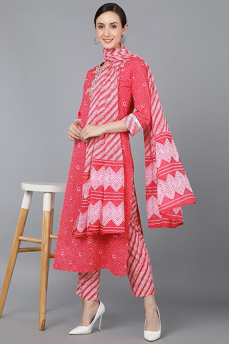 Women's Cotton Yoke Design Kurta Pants With Dupatta