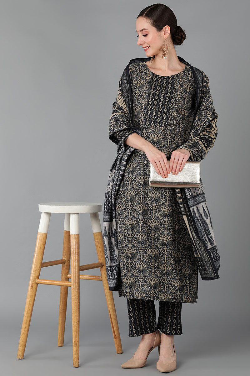 Women's Silk Blend Printed Kurta Pants With Dupatta