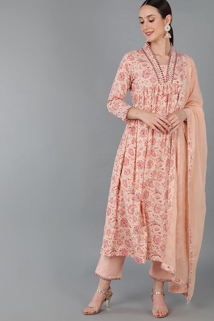 Women's Cotton Floral Printed Kurta Pant With Dupatta