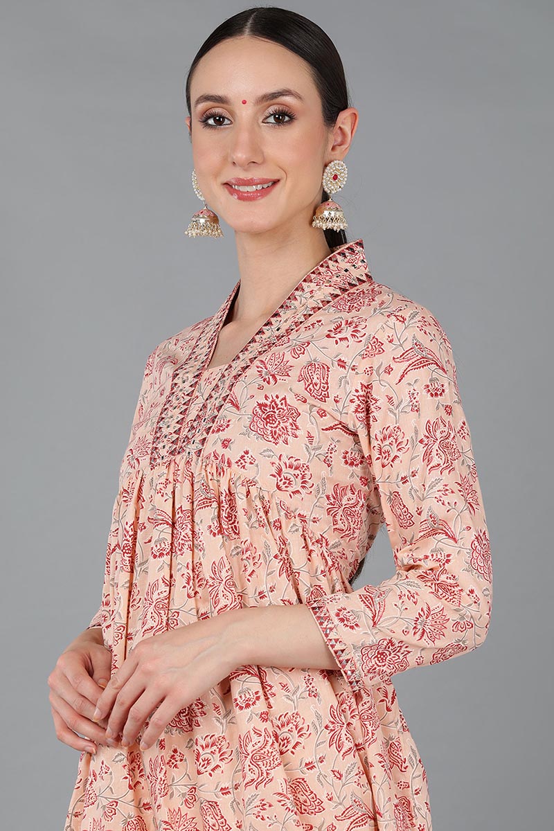Women's Cotton Floral Printed Kurta Pant With Dupatta