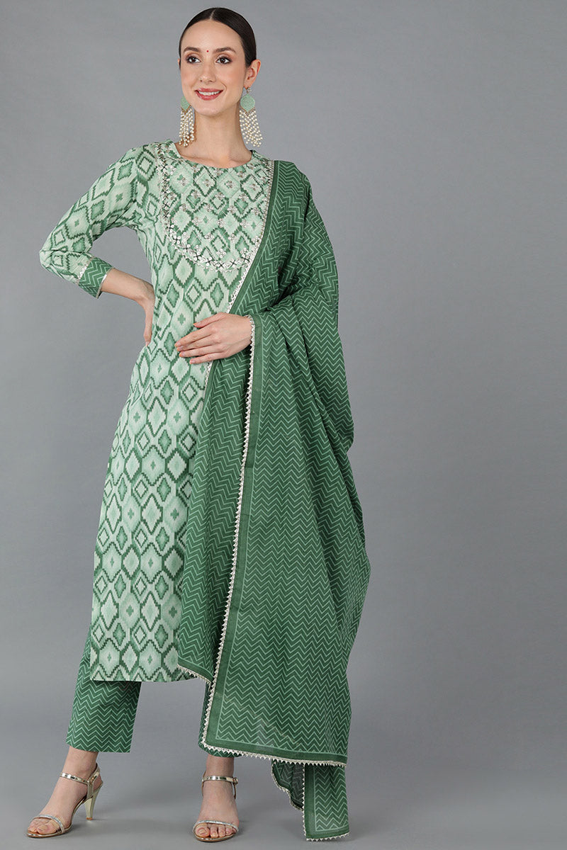 Women's Cotton Abstract Printed Kurta Pant With Dupatta