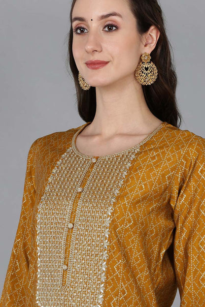Women's Silk Blend Embroidered Bandhani Printed Kurta Pant With Dupatta