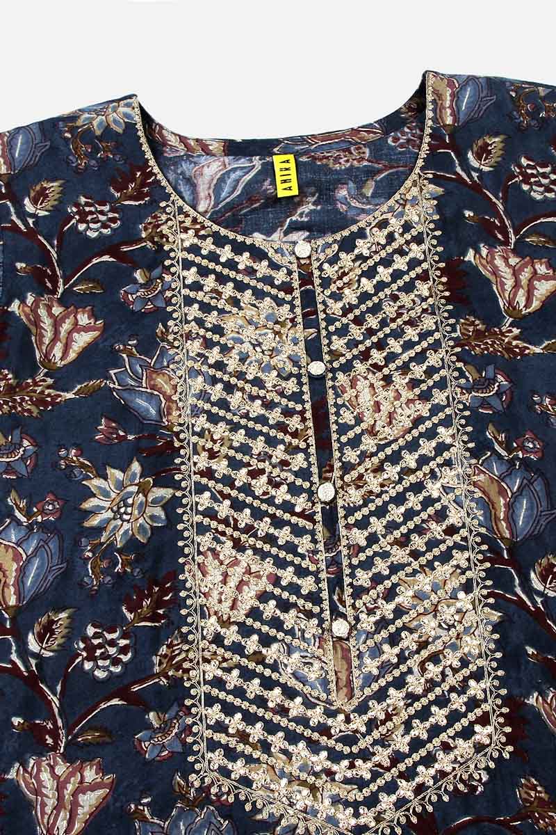Women's Silk Blend Embroidered Floral Printed Kurta Pant With Dupatta