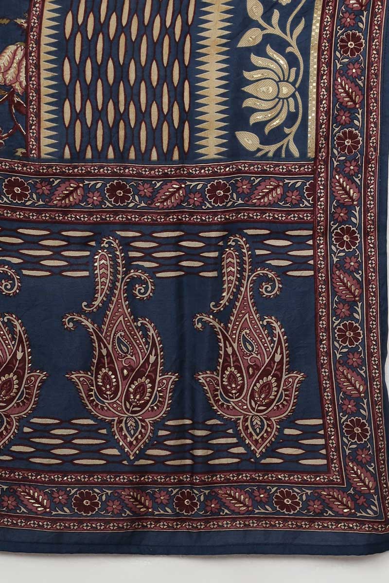 Women's Silk Blend Embroidered Floral Printed Kurta Pant With Dupatta