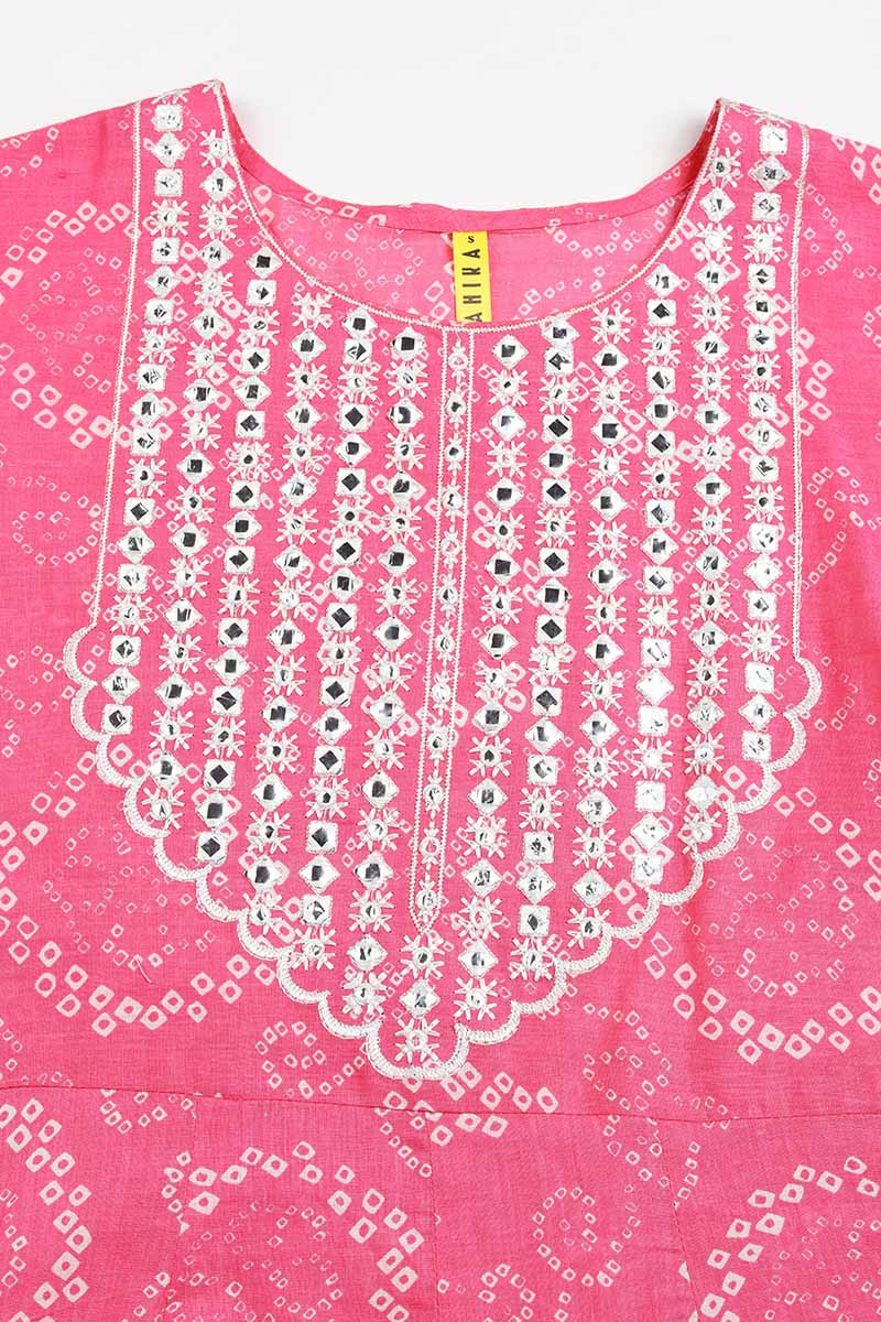Women's Cotton Yoke Design Bandhani Printed Kurta Pant With Dupatta