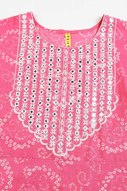 Women's Cotton Yoke Design Bandhani Printed Kurta Pant With Dupatta