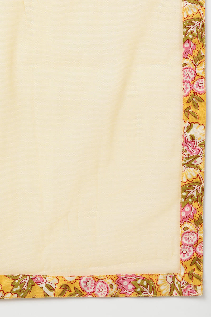 Women's Cotton Blend Yellow Printed Straight Kurta Pant With Dupatta