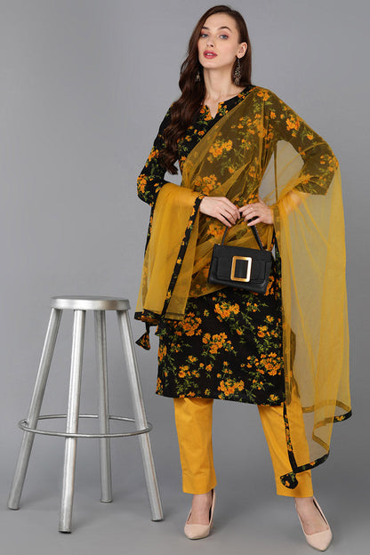 Women's Cotton Blend Floral Printed Kurta Pants With Dupatta